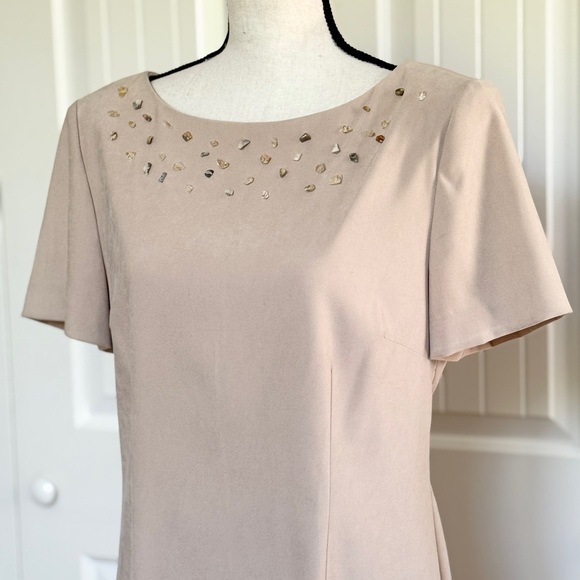 Jessica Howard Beige Beaded Neck Sheath Dress Wedding Guest Party Cocktail 12 - Picture 12 of 15